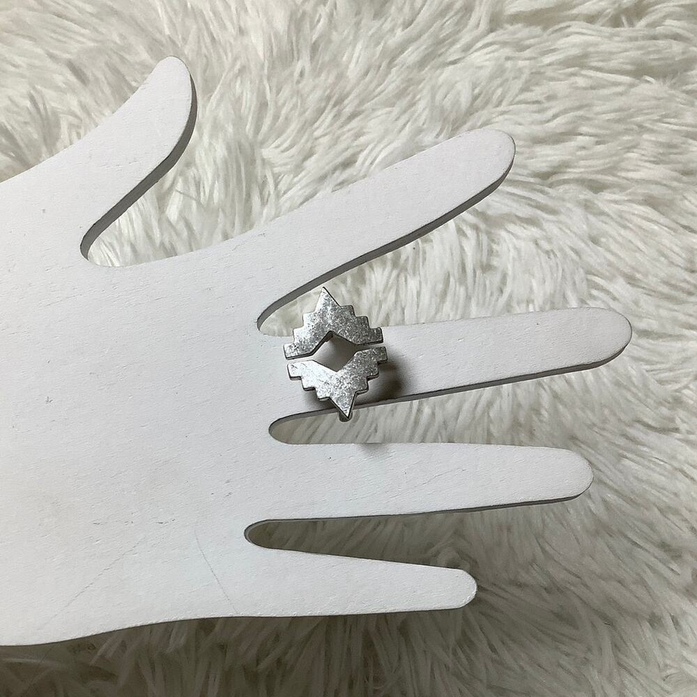 Lucky Brand Sz 7 Silver Geometric Pixel Cutout Stepped Ring Southwestern C2-25